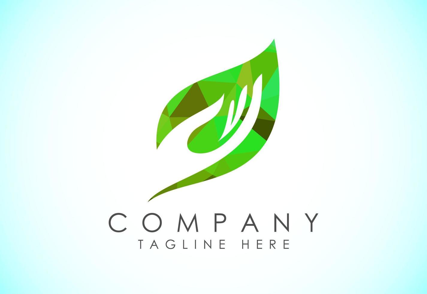Low poly hand with Leaf logo design vector template
