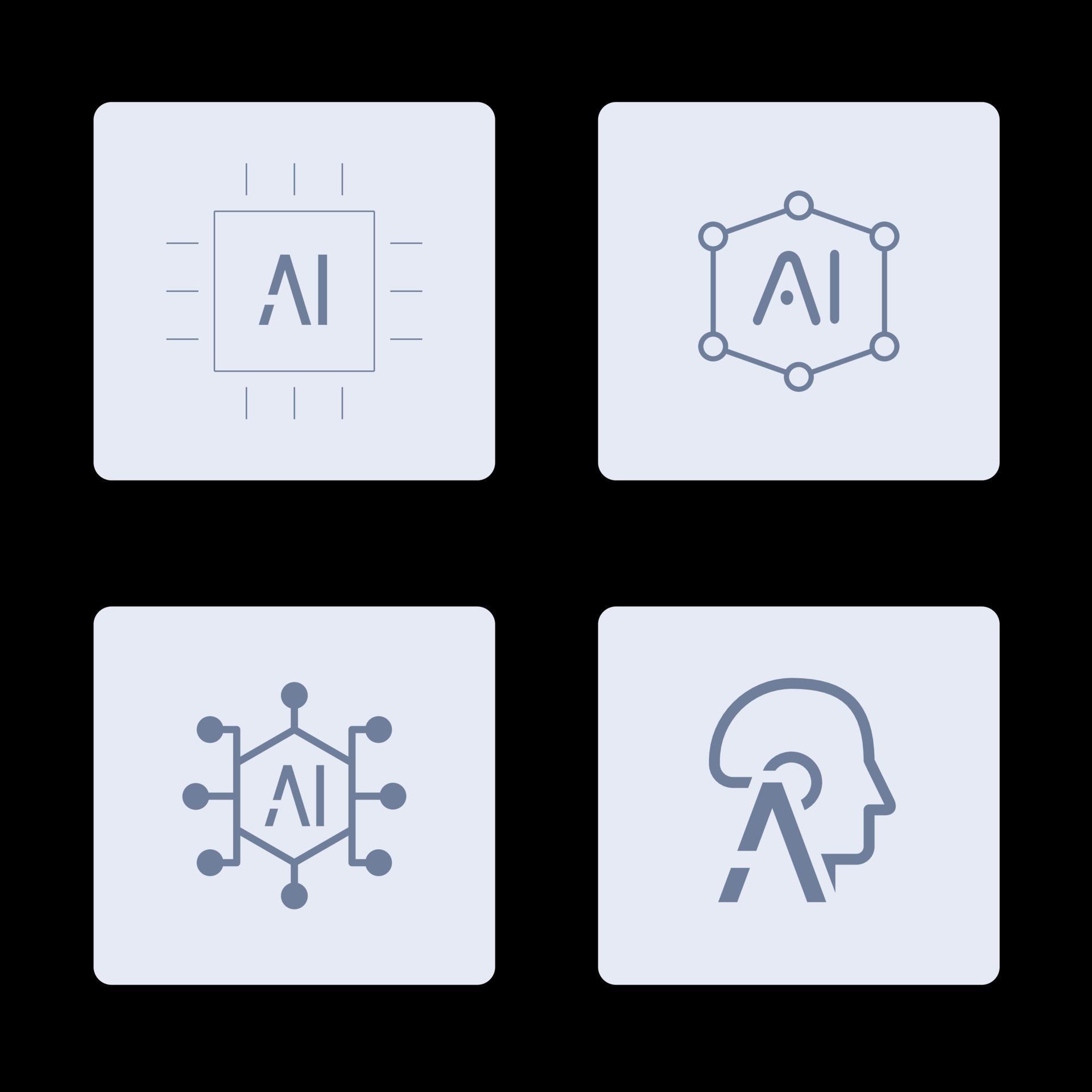 AI Artificial Intelligence icon set inline style, machine learning ...