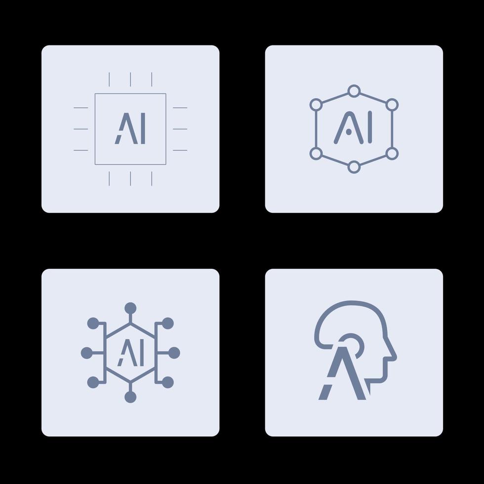 AI Artificial Intelligence icon set inline style, machine learning, smart robotic and cloud computing network digital AI technology internet solving algorithm vector illustration