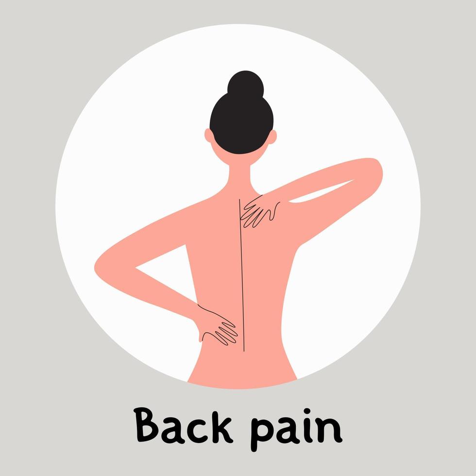 Young woman suffering from chronick back pain. Backache concept vector