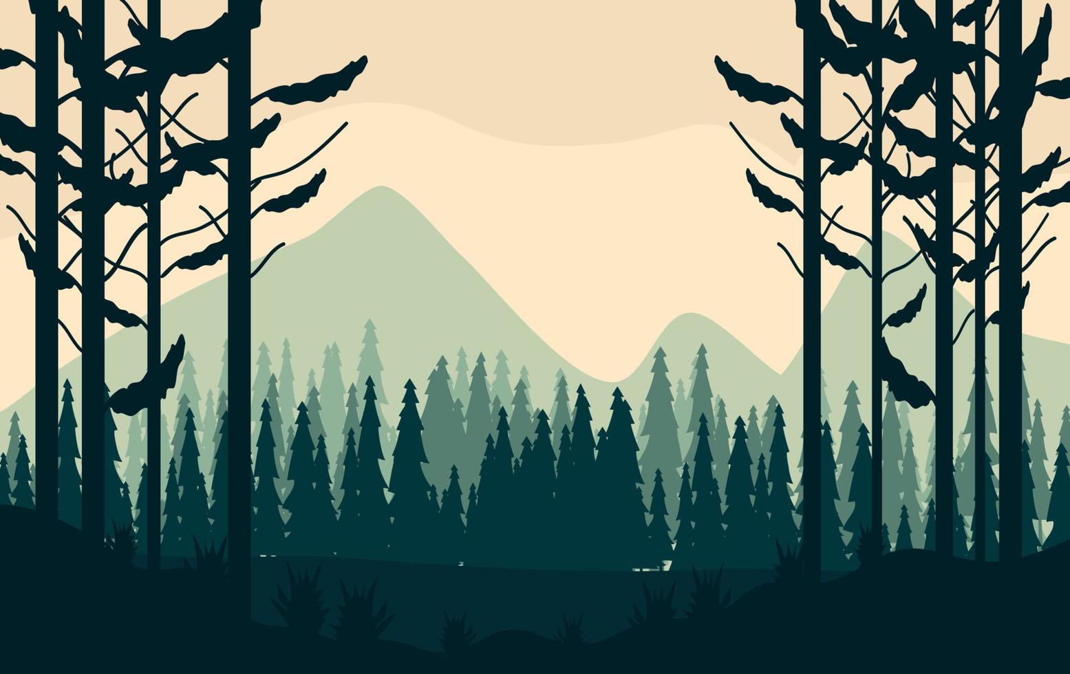 woodland forest landscape with smooth color vector