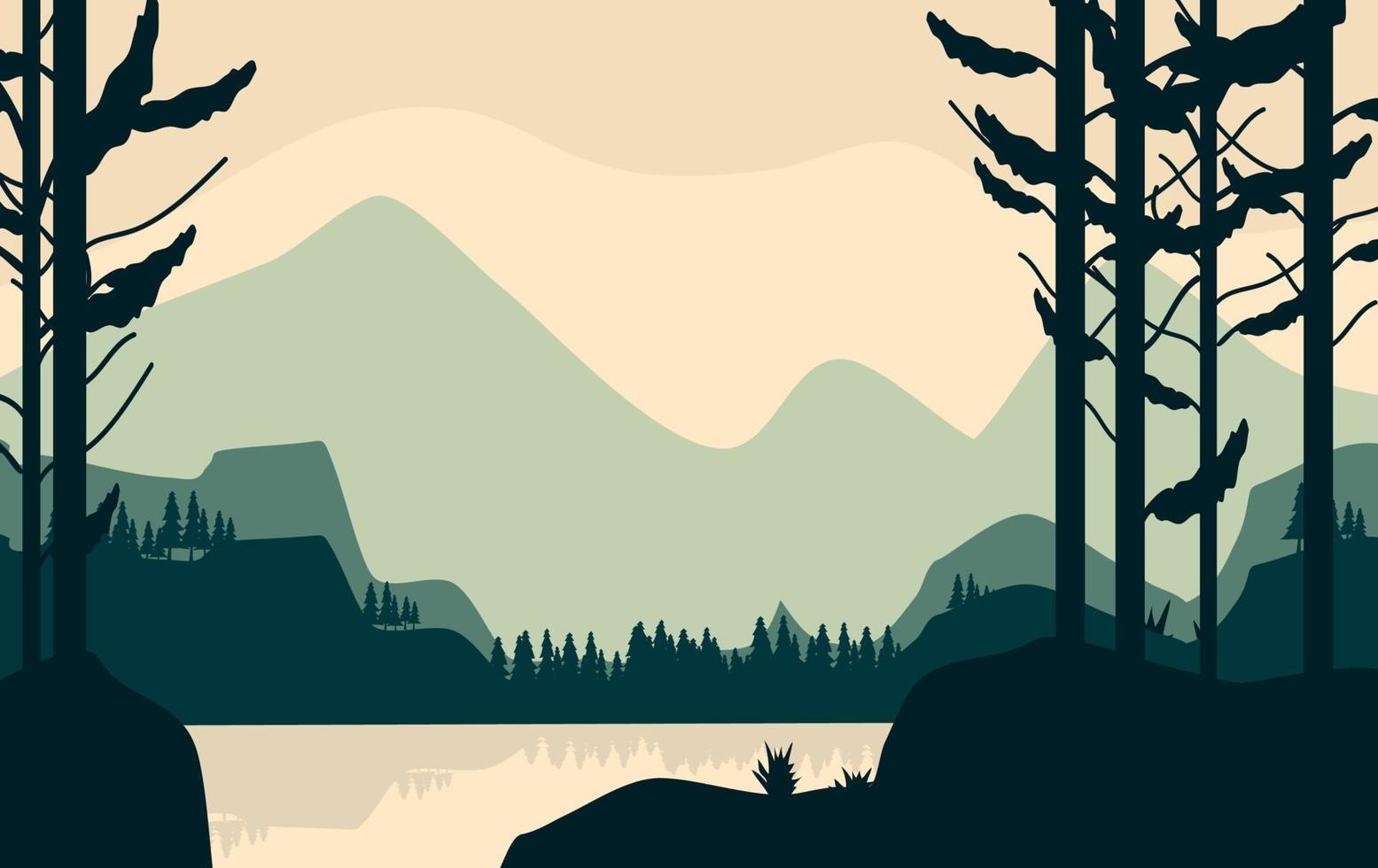 woodland forest landscape with smooth color vector
