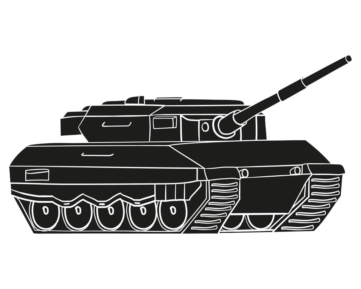 Main battle tank in outline. German military vehicle. Vector illustration isolated on white background.