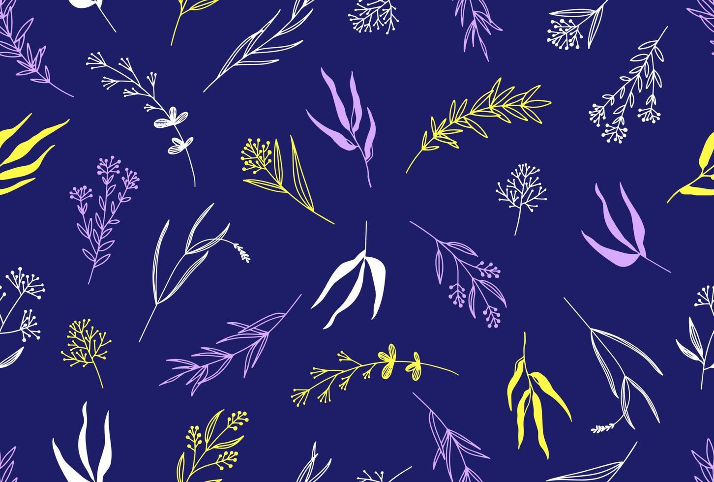 Seamless floral pattern with one line flowers. Vector hand drawn illustration.