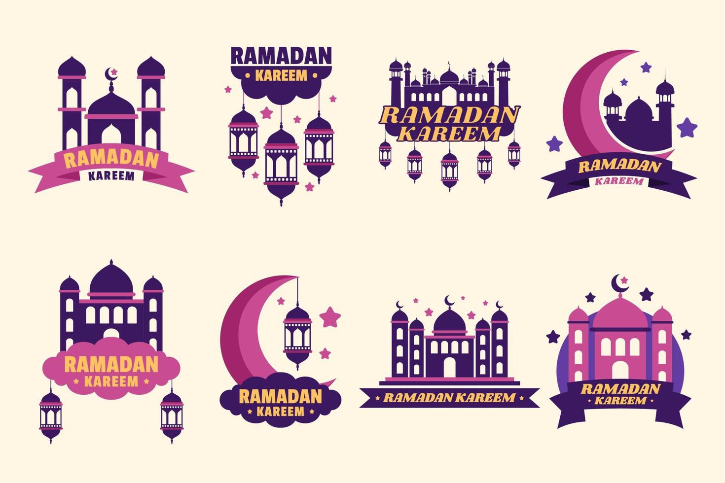 Ramadan Kareem Badge Set Collection vector