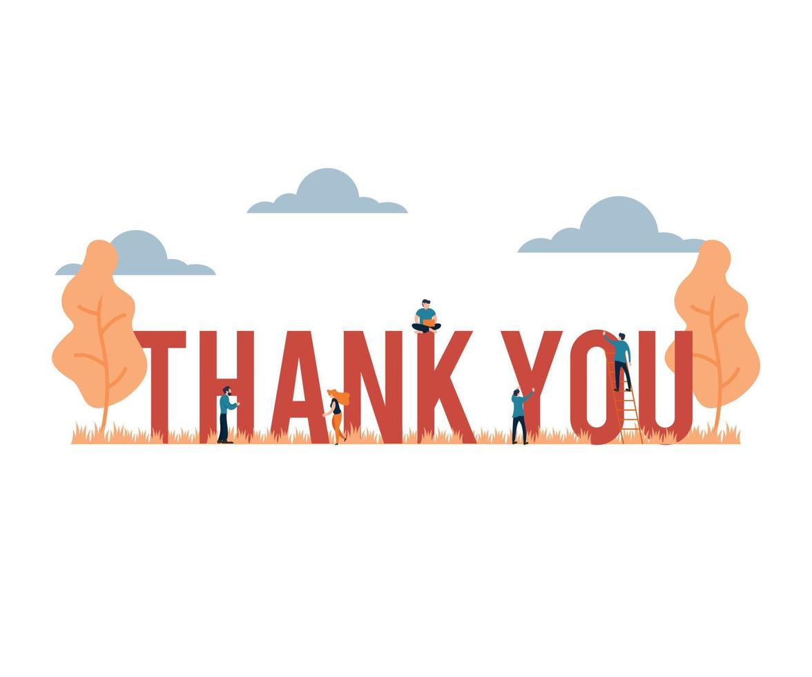 vector illustration Thank You Big Word Presentation flat cartoon style