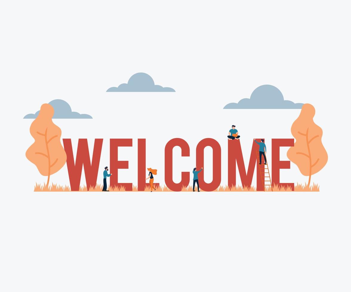 vector illustration Welcome Big Word Presentation flat cartoon style