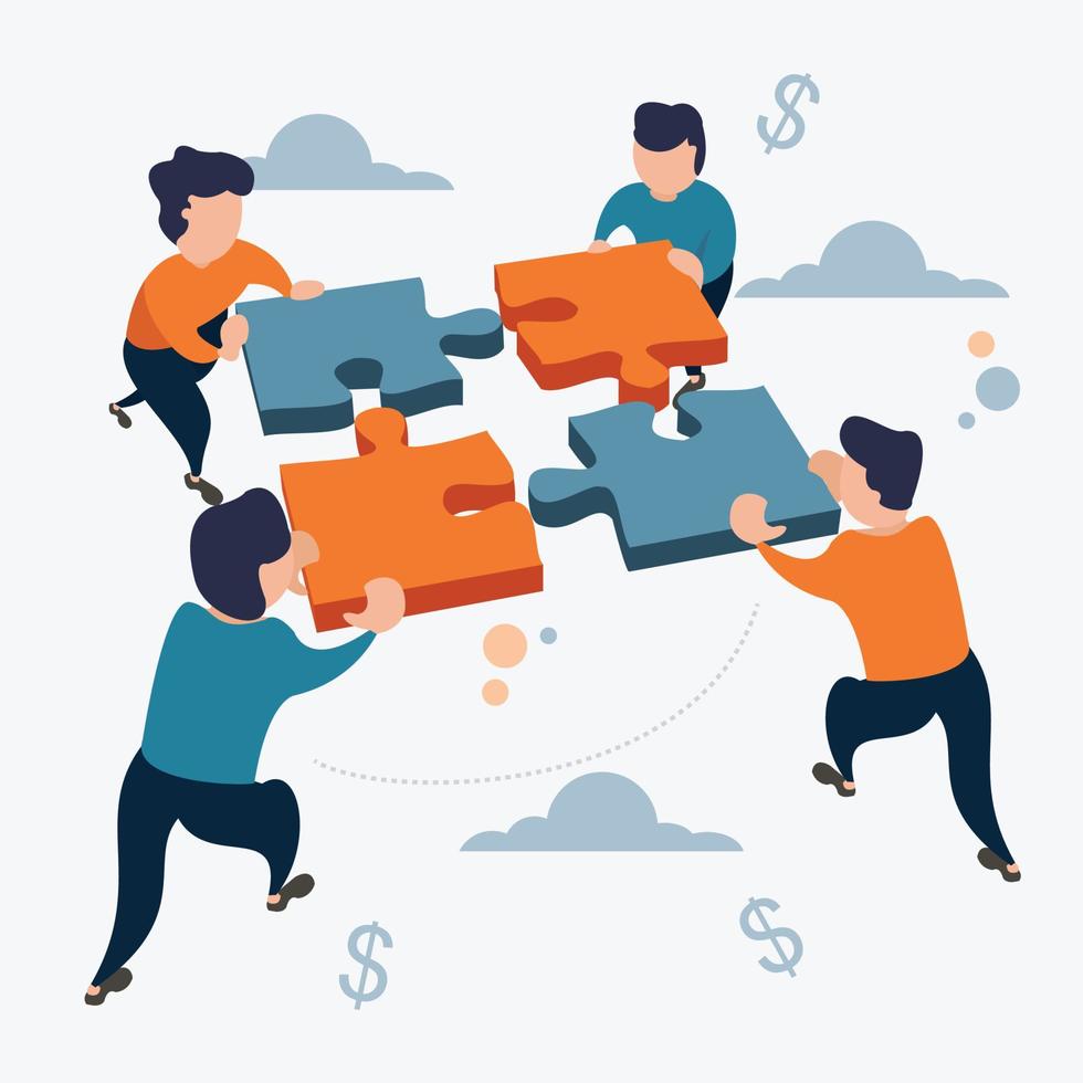 vector illustration Business Target Team Work Puzzle flat cartoon style