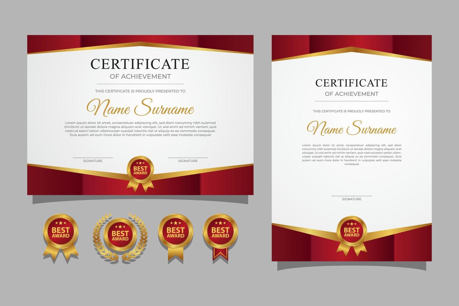 rojo y oro certificado frontera modelo para negocio, diploma y educación documentos vector