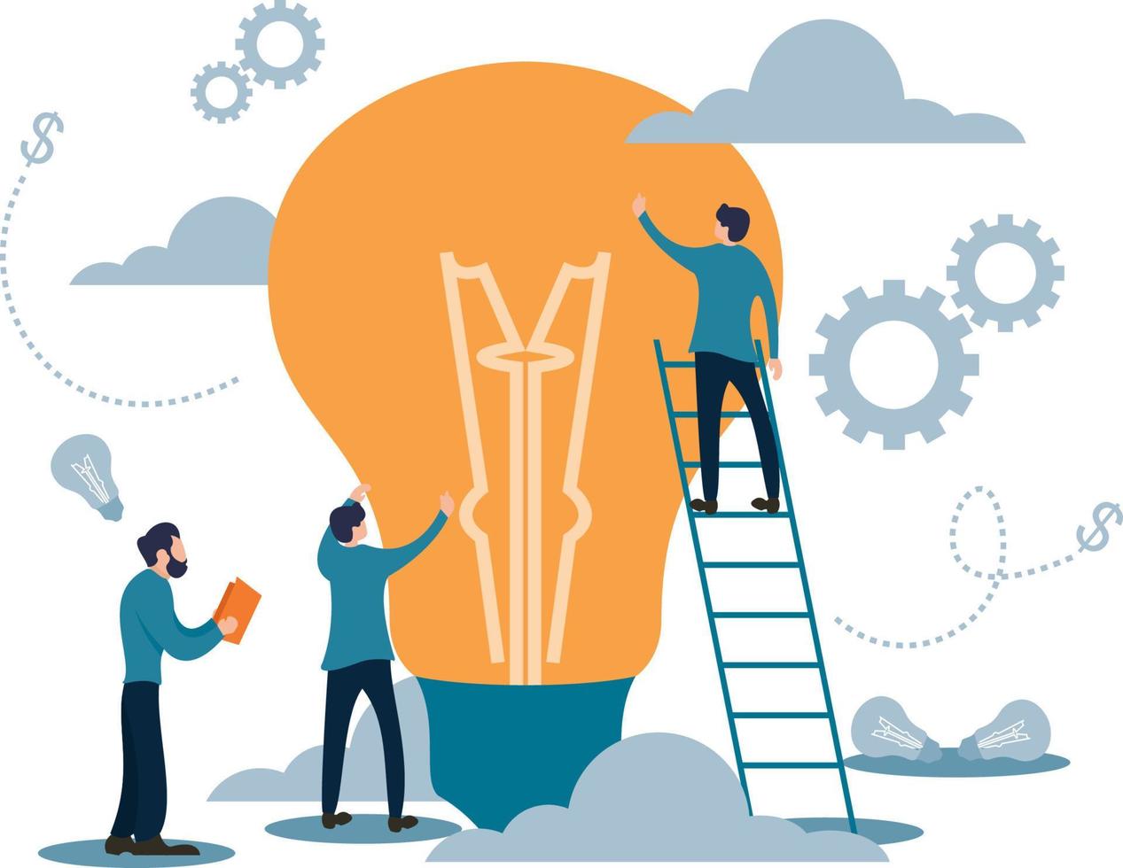 vector illustration Business Target Team Work with Light Bulb flat cartoon style
