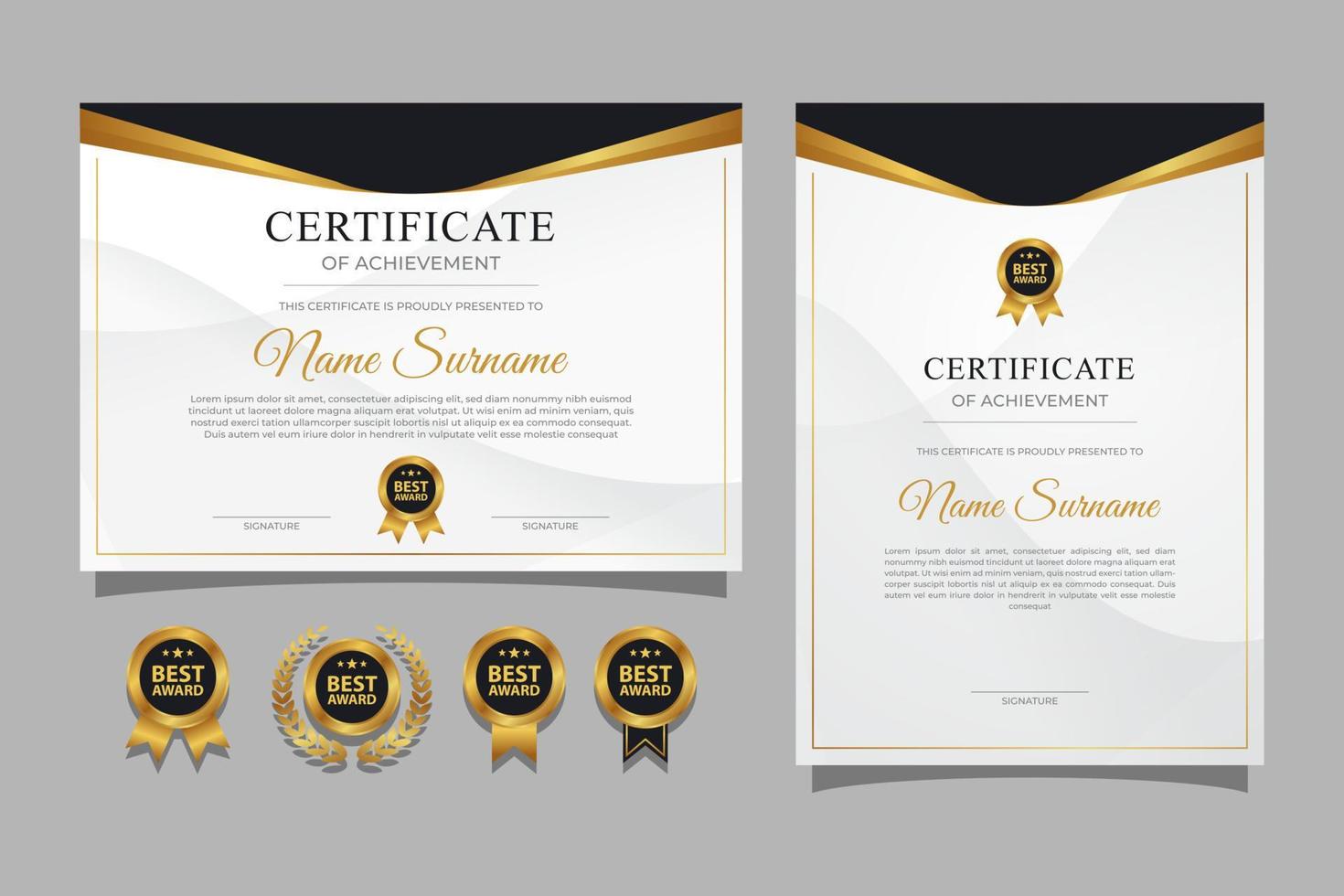 Modern elegant gold certificate template with badge vector