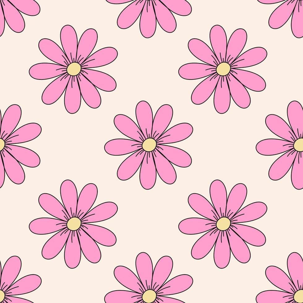 Retro daisy flower seamless pattern. 1970 vibes retro floral seamless background. vector
