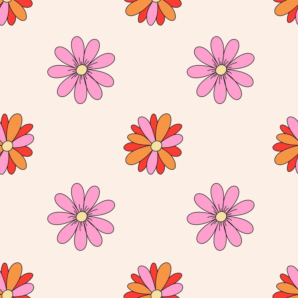 Retro daisy flower seamless pattern. 1970 vibes retro floral seamless background. vector