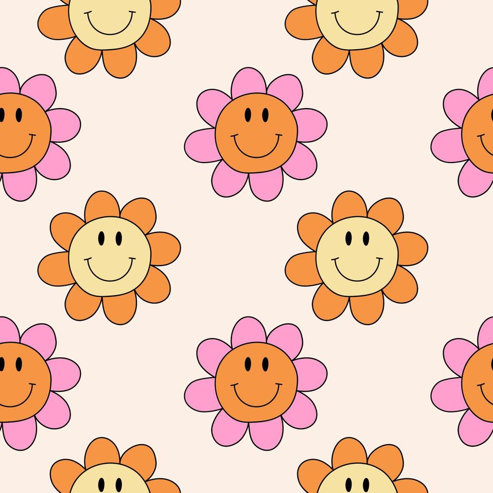 Retro daisy flower seamless pattern. 1970 vibes retro floral seamless background. vector