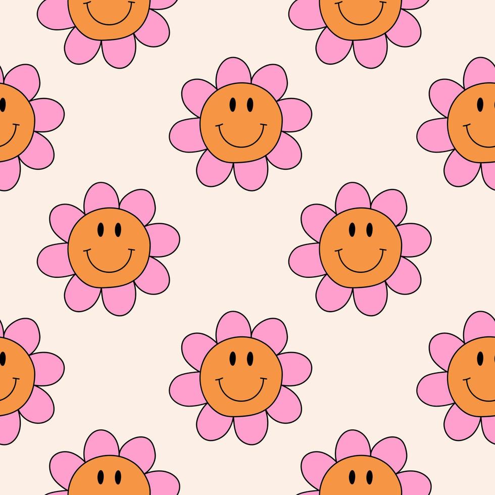 Retro daisy flower seamless pattern. 1970 vibes retro floral seamless background. vector