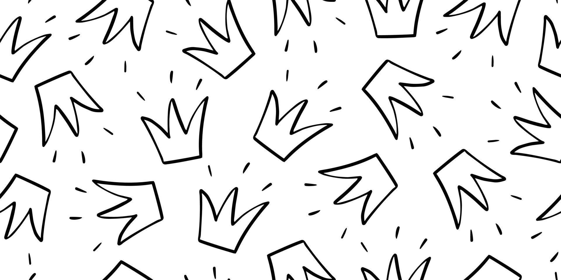 Geometric abstract seamless pattern. Line shining crowns with sparks repeated ornament. Royal symbol. Vector design for textile, fabric, background, backdrop, wrapping paper, packaging.