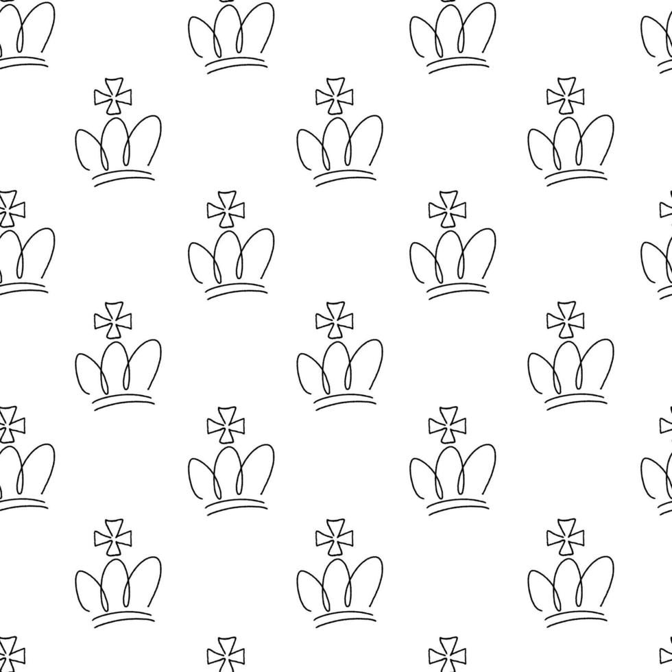 Sketch crown seamless pattern. Line corona repeated tile ornament. King and monarchy symbol. Vector design for background, wallpaper, textile, fabric, wrapping paper, backdrop, cover.