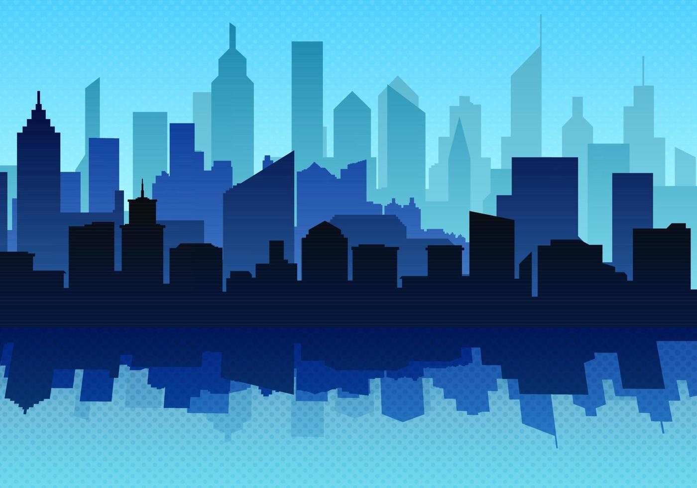 City landscape. Blue silhouette of the city. City landscape with skyscrapers in a flat style. Vector illustration