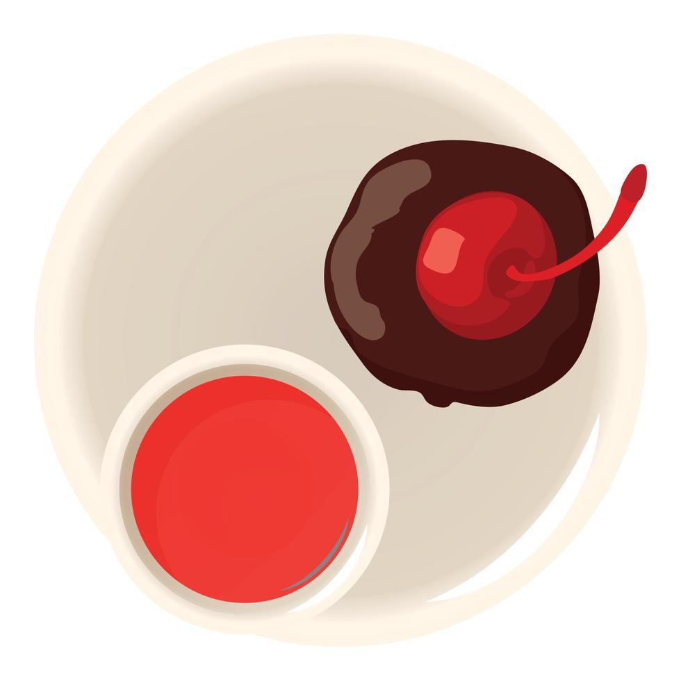 Chocolate muffin icon isometric vector. Muffin with cherry and hibiscus tea icon vector