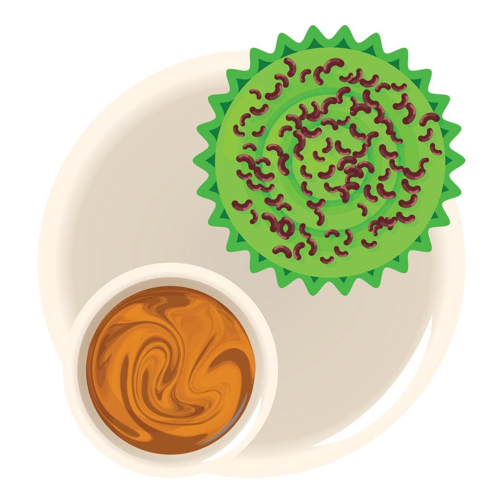Spinach cake icon isometric vector. Bright green homemade spinach cake and drink vector