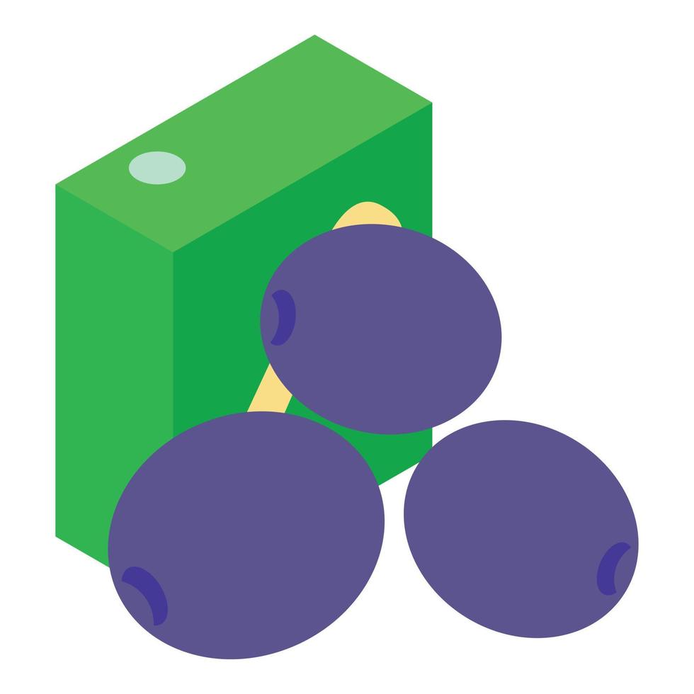 Plum juice icon isometric vector. Fresh ripe plum fruit and juice packaging icon vector