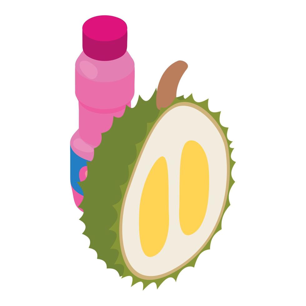 Durian bebida icono isométrica vector. Fresco Durian medio y cerrado yogur botella vector