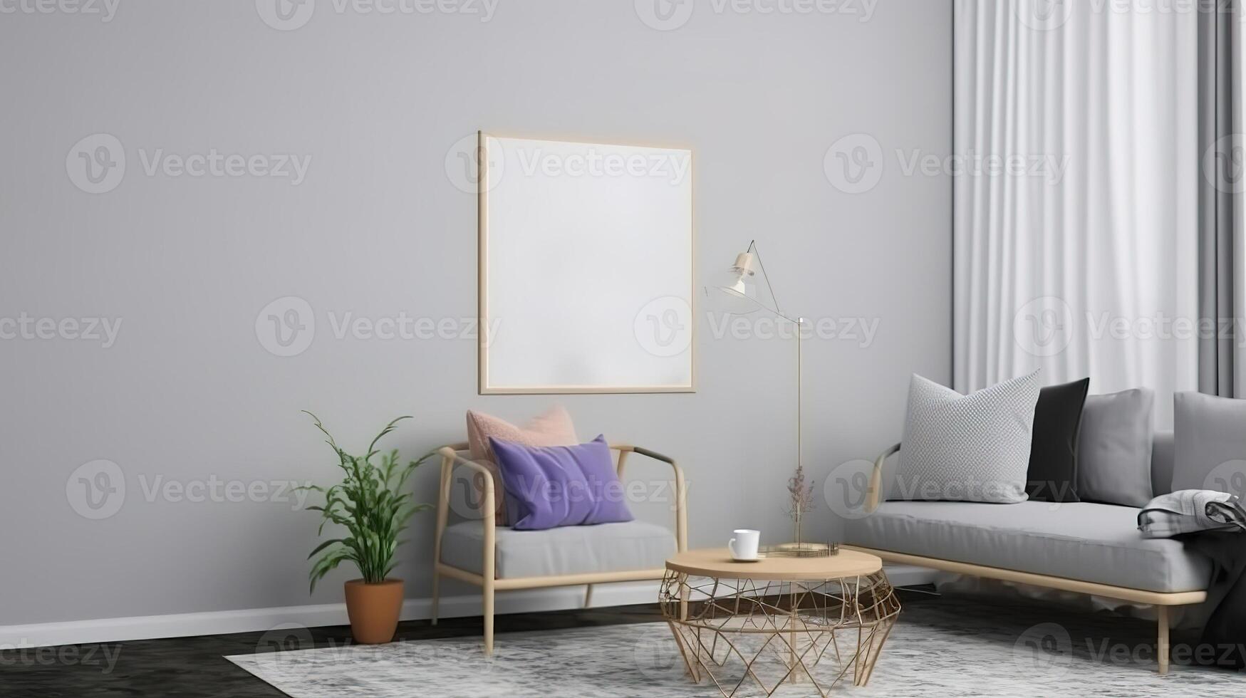 Seat chest of drawers with cushions and frame mockup. photo
