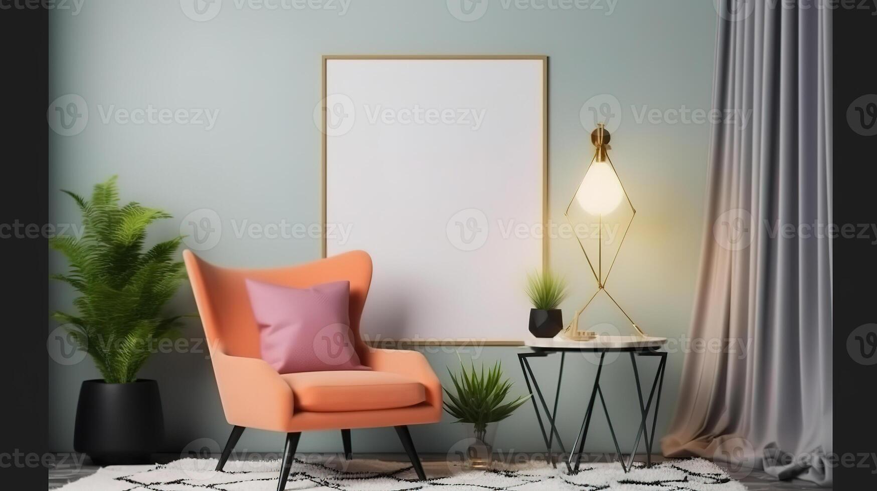Poster frame mock-up in home interior background with armchair. photo