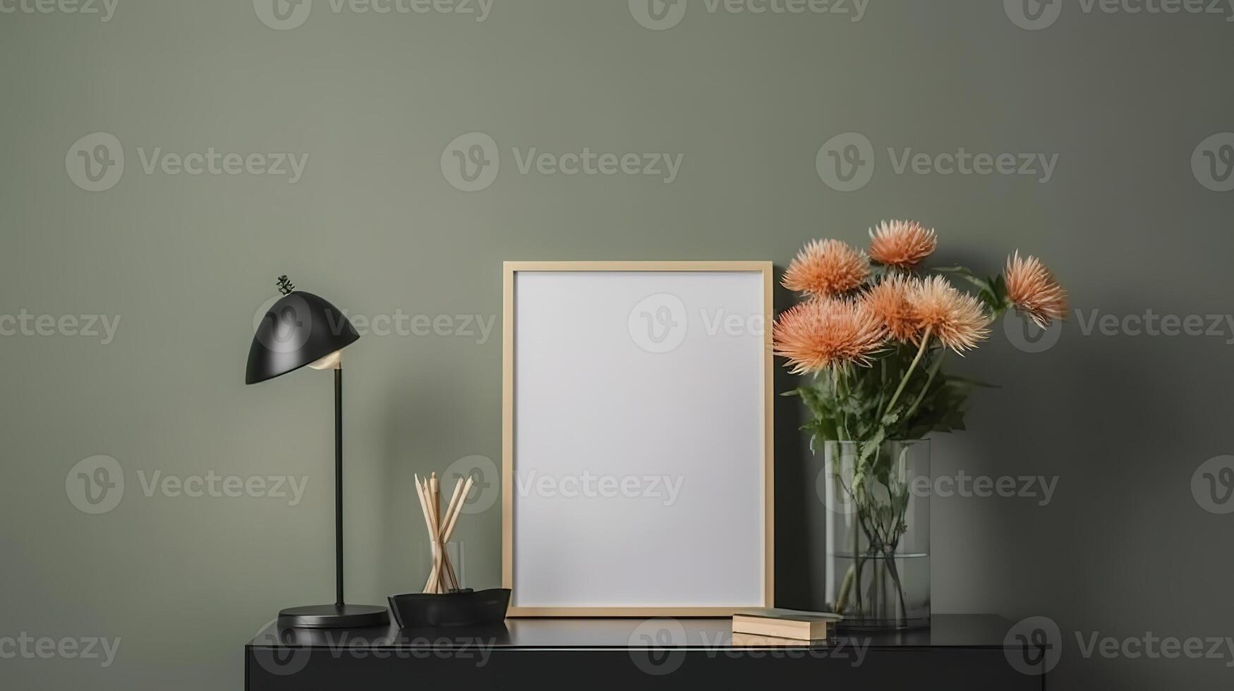 Mockup frame close up in simple minimal room interior background. photo
