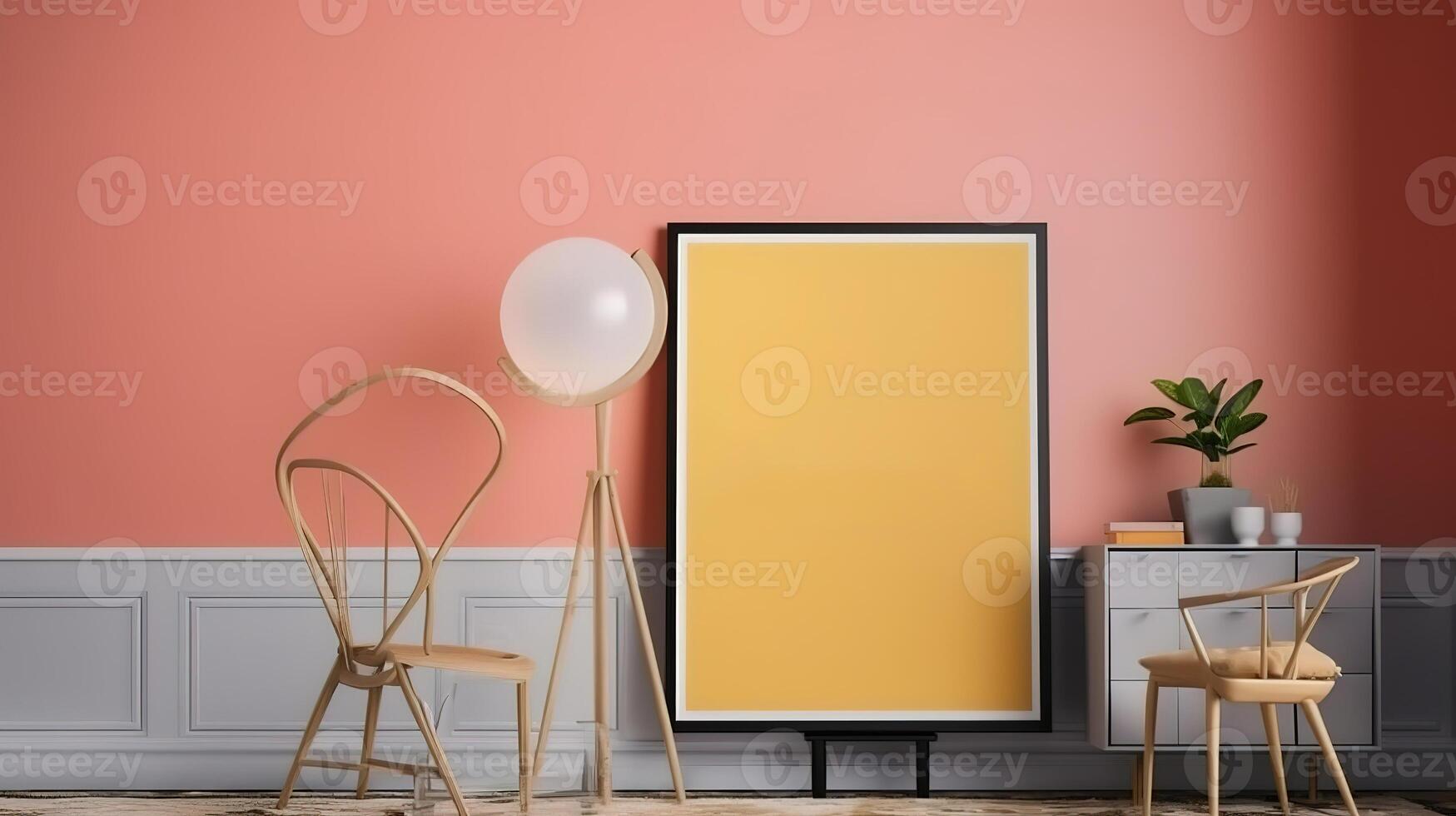 Poster frame mockup in modern home interior background. photo