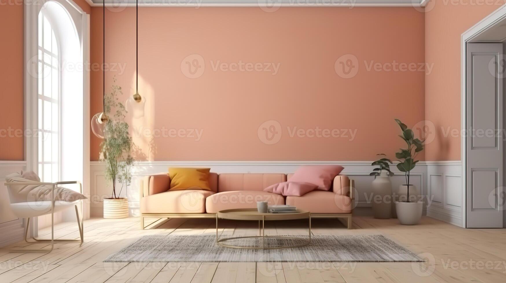 Illustration of modern light apartment with big windows. photo