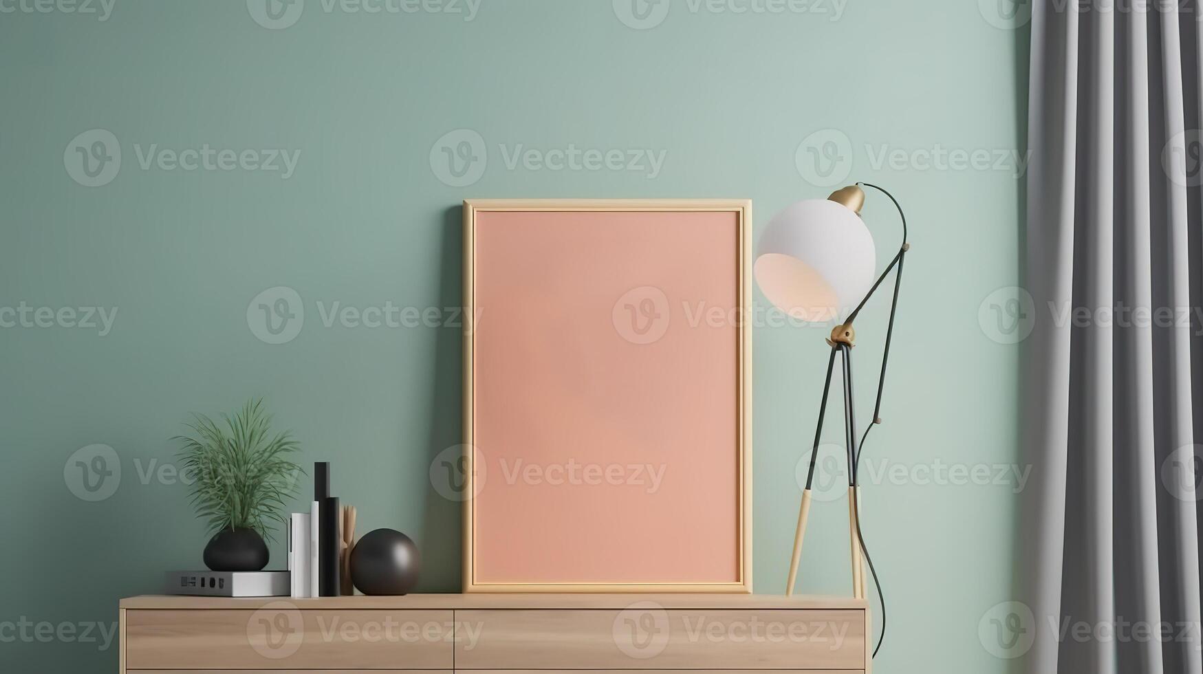 Poster frame mockup in modern home interior background. photo