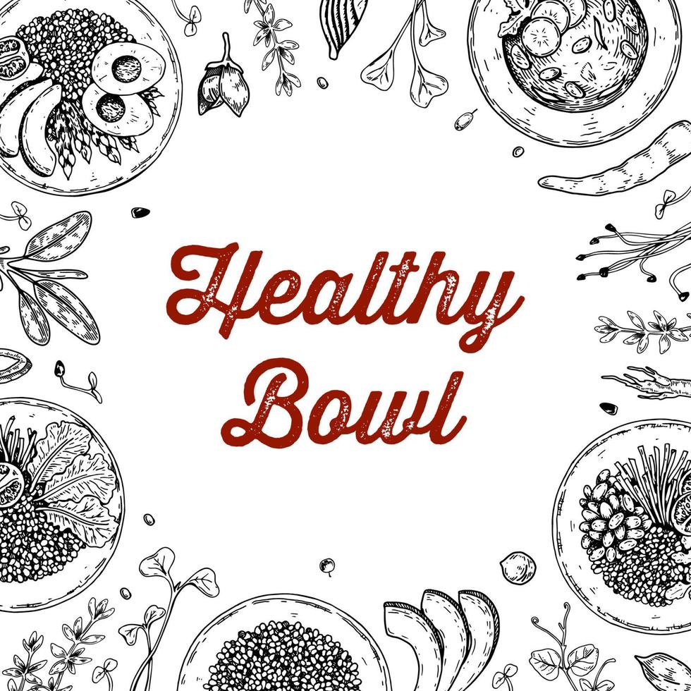 Cereal bowl background. Hand drawn vector illustration in sketch style. Restaurant menu design