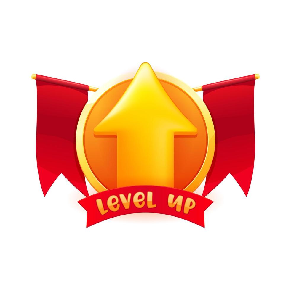 Game level up badge and win isolated vector icon