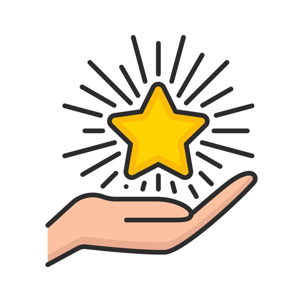 Bonus points star on hand icon, benefits, reward vector