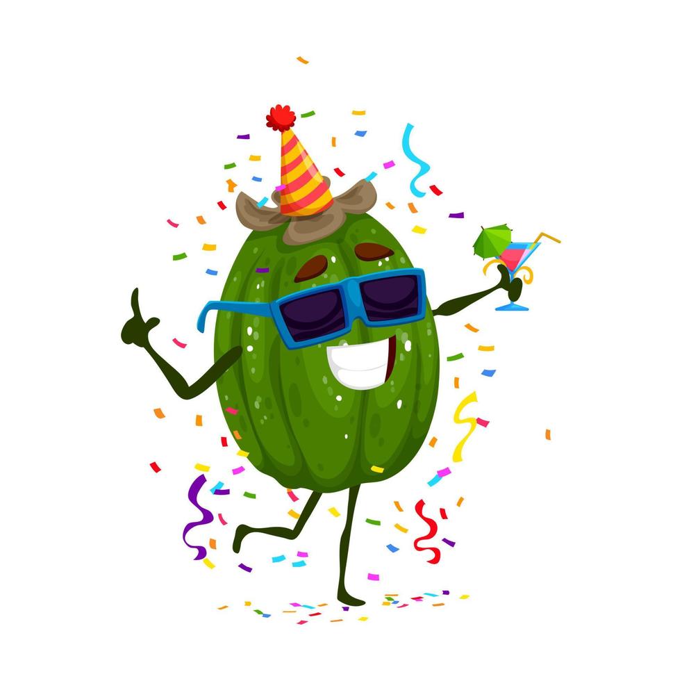 Cartoon kiwi fruit character on birthday party vector