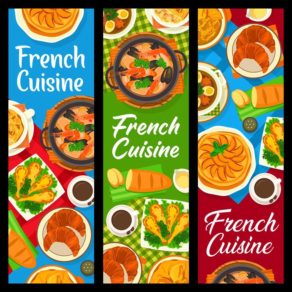 French cuisine meals banners with restaurant food vector