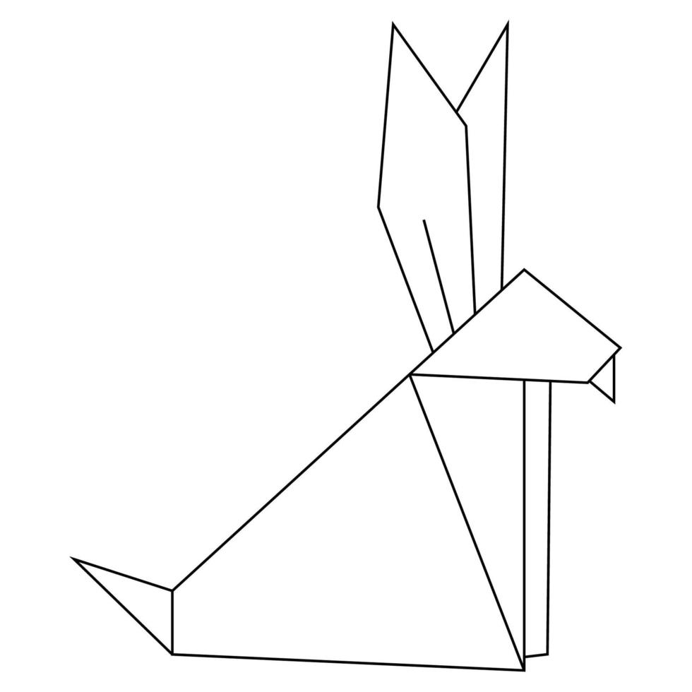 Figure of origami in the form of a rabbit on a white background. Doodle line art vector drawing.