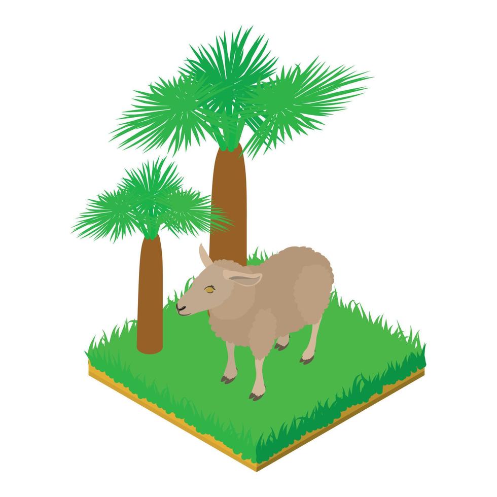 Sheep icon isometric vector. Big white sheep animal standing in green grass icon vector