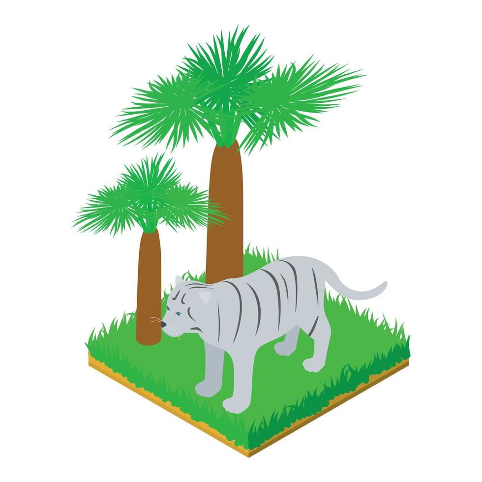 blanco Tigre icono isométrica vector. salvaje grande albino Tigre en pie en verde césped vector