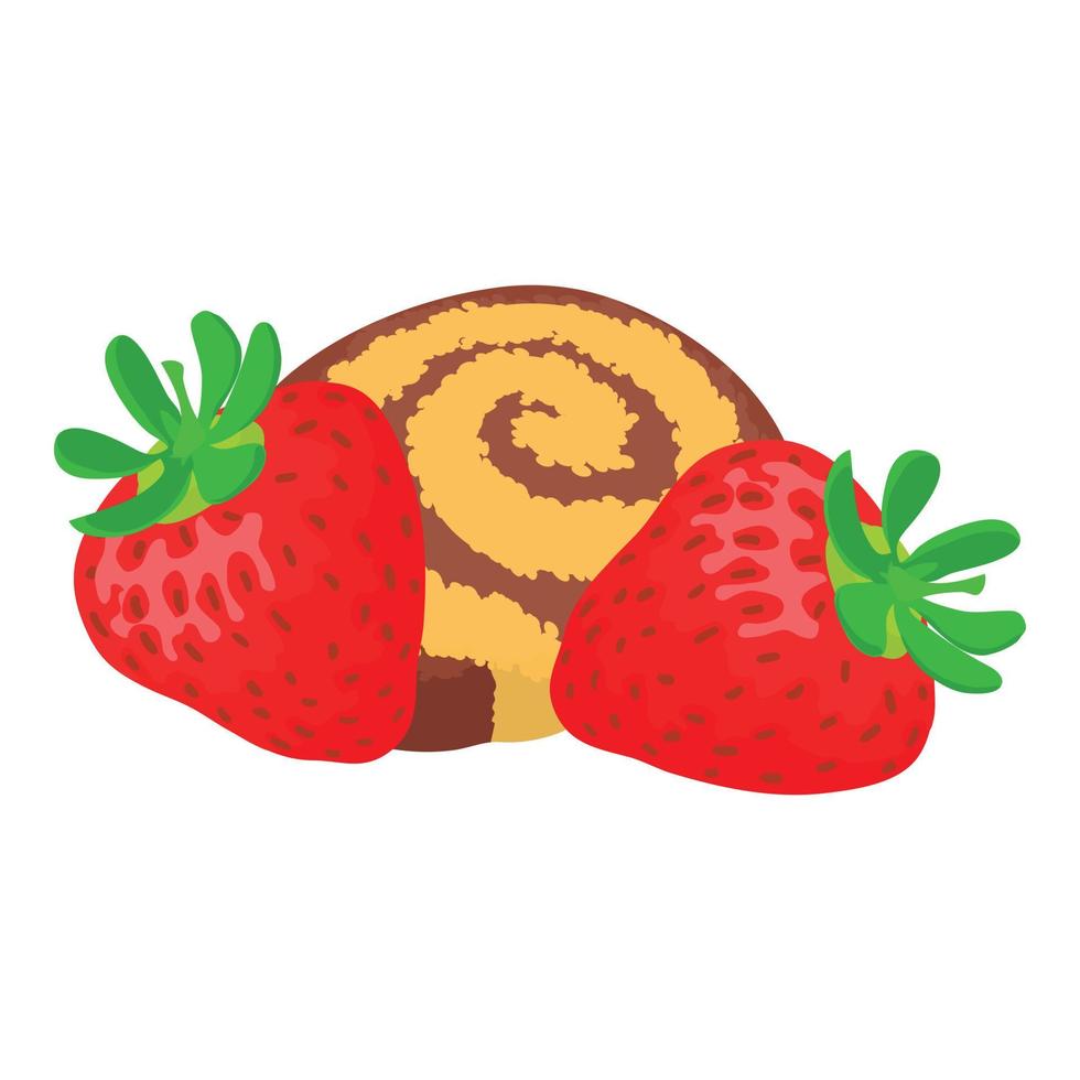 Strawberry dessert icon isometric vector. Strawberry and striped biscuit roll vector