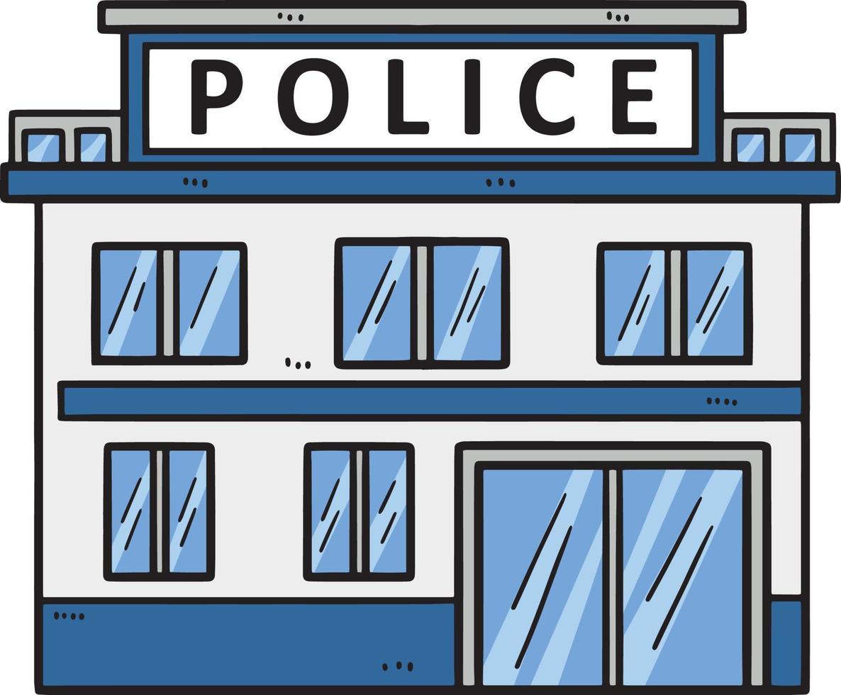 Police Station Cartoon Colored Clipart vector