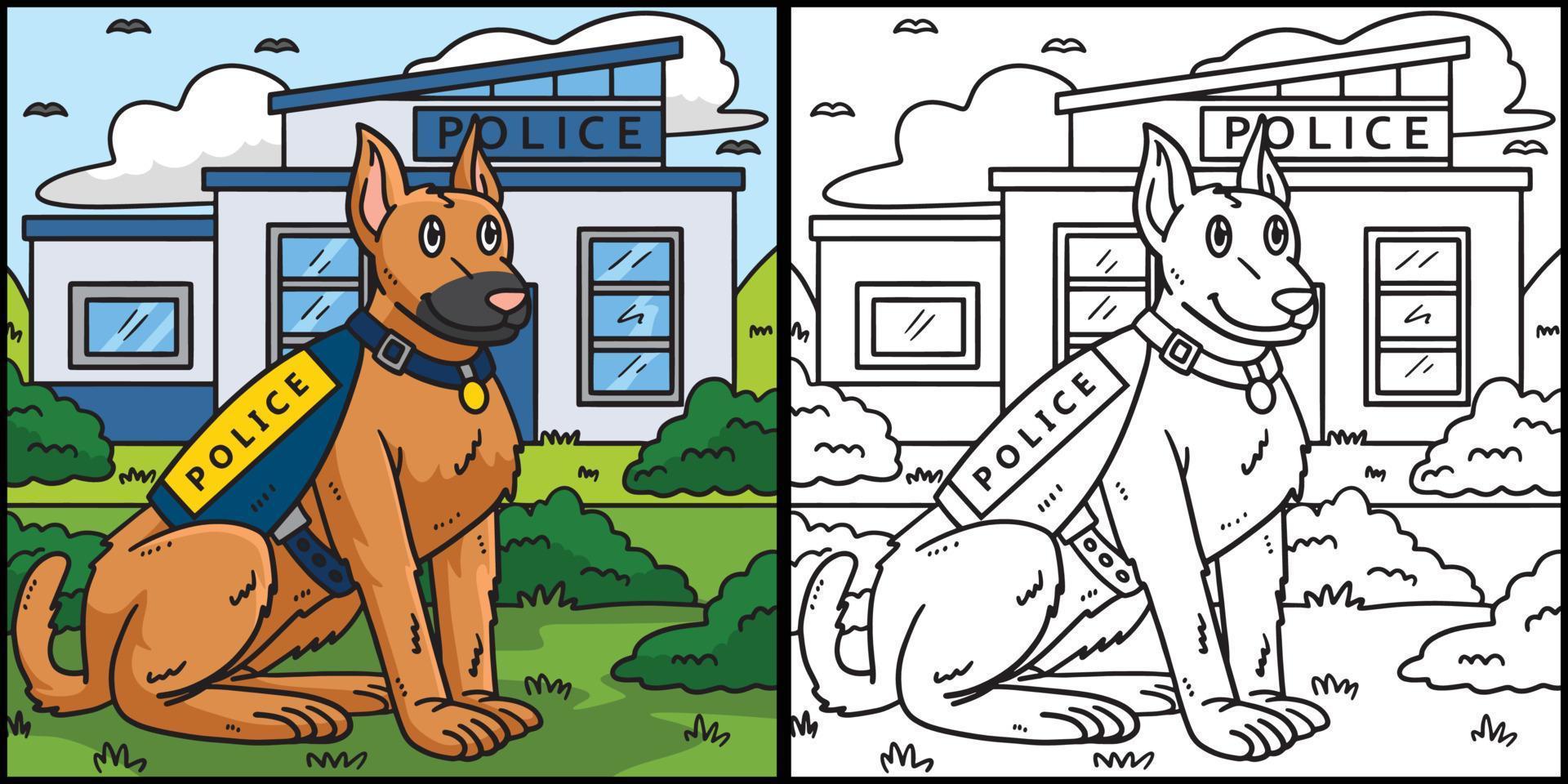 Police Dog Coloring Page Colored Illustration vector