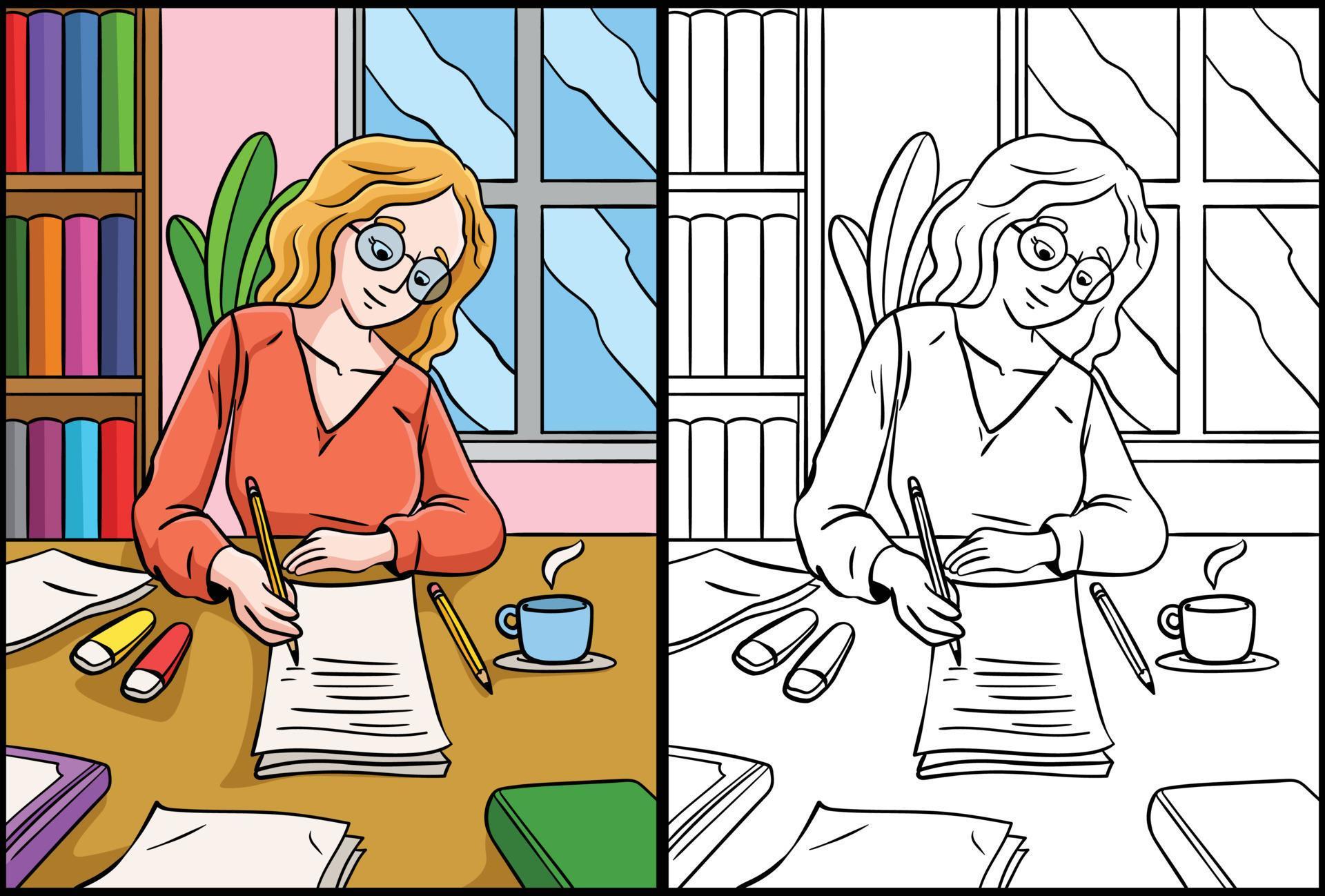 Author Coloring Page Colored Illustration 23058875 Vector Art at Vecteezy