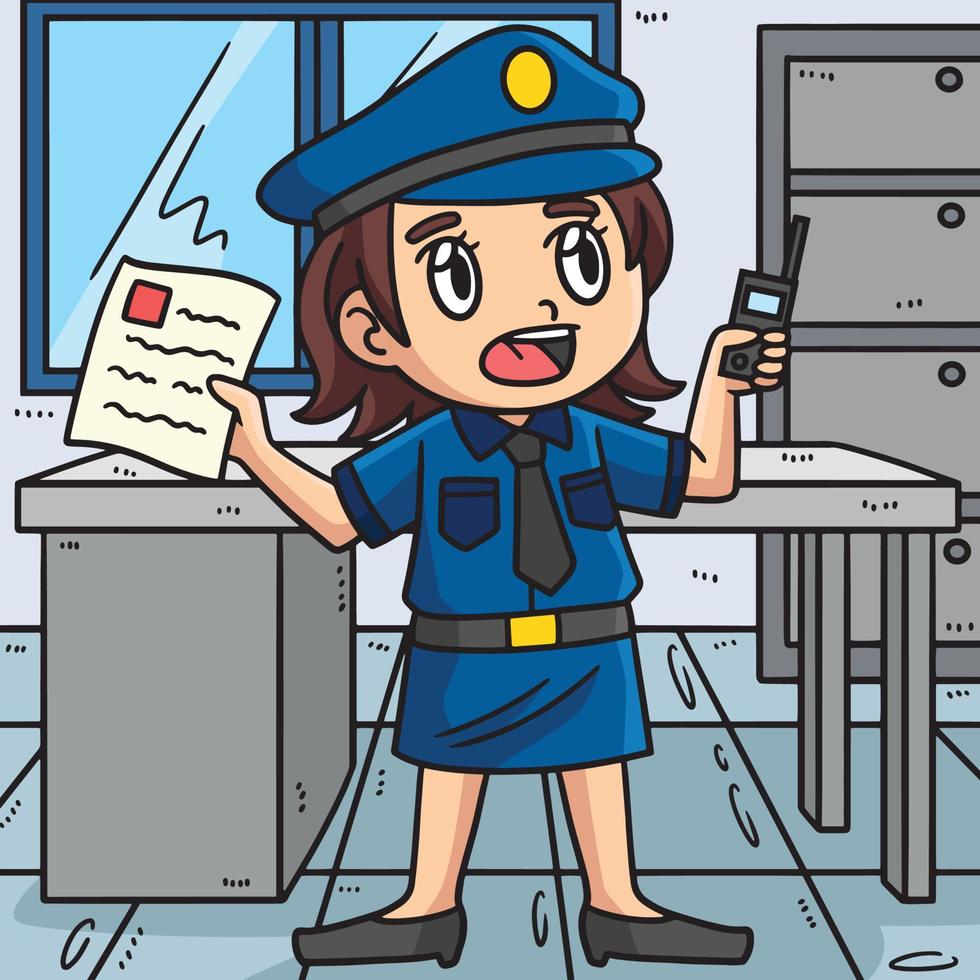 Policewoman Reporting Colored Cartoon Illustration vector