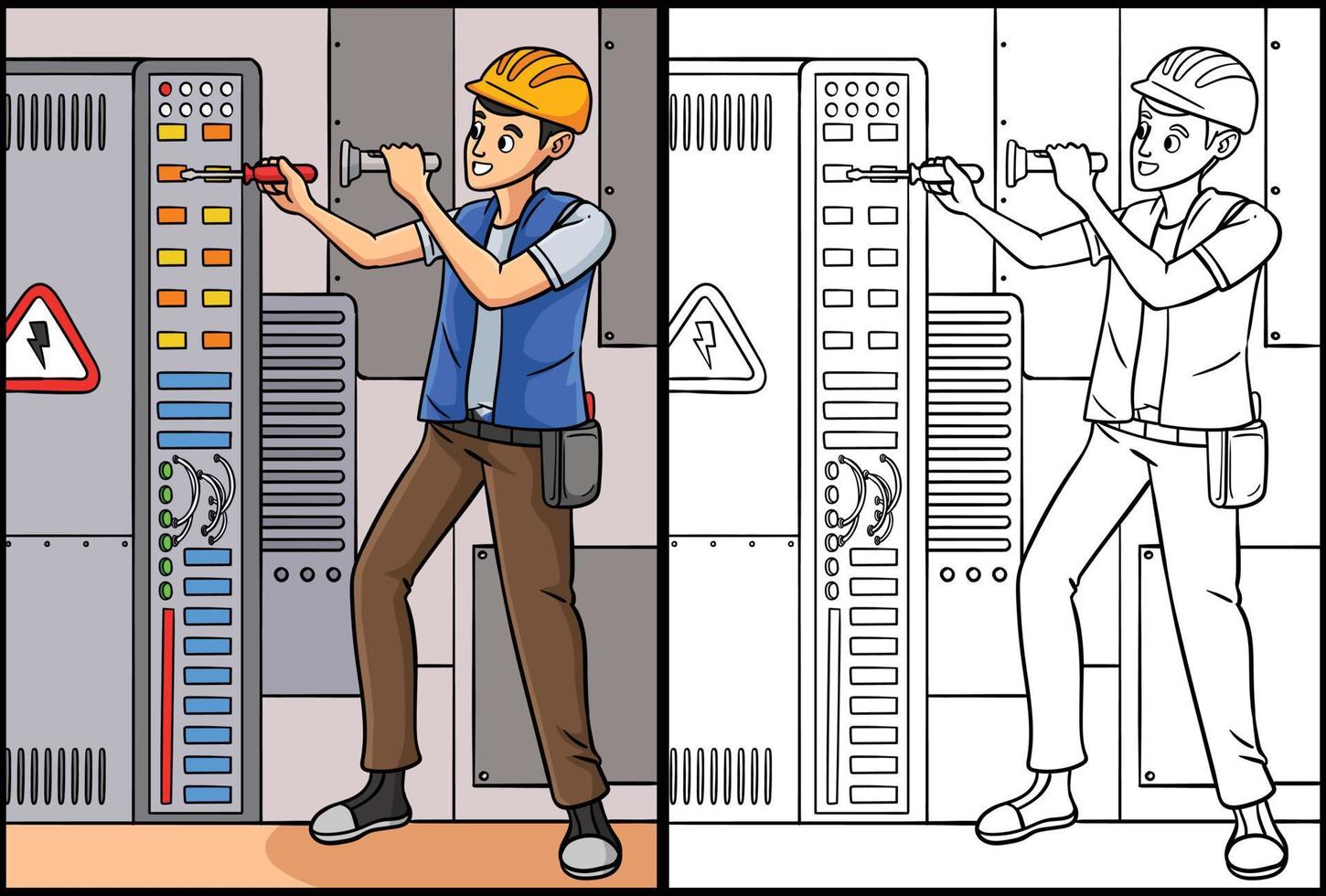 Electrician Coloring Page Colored Illustration vector
