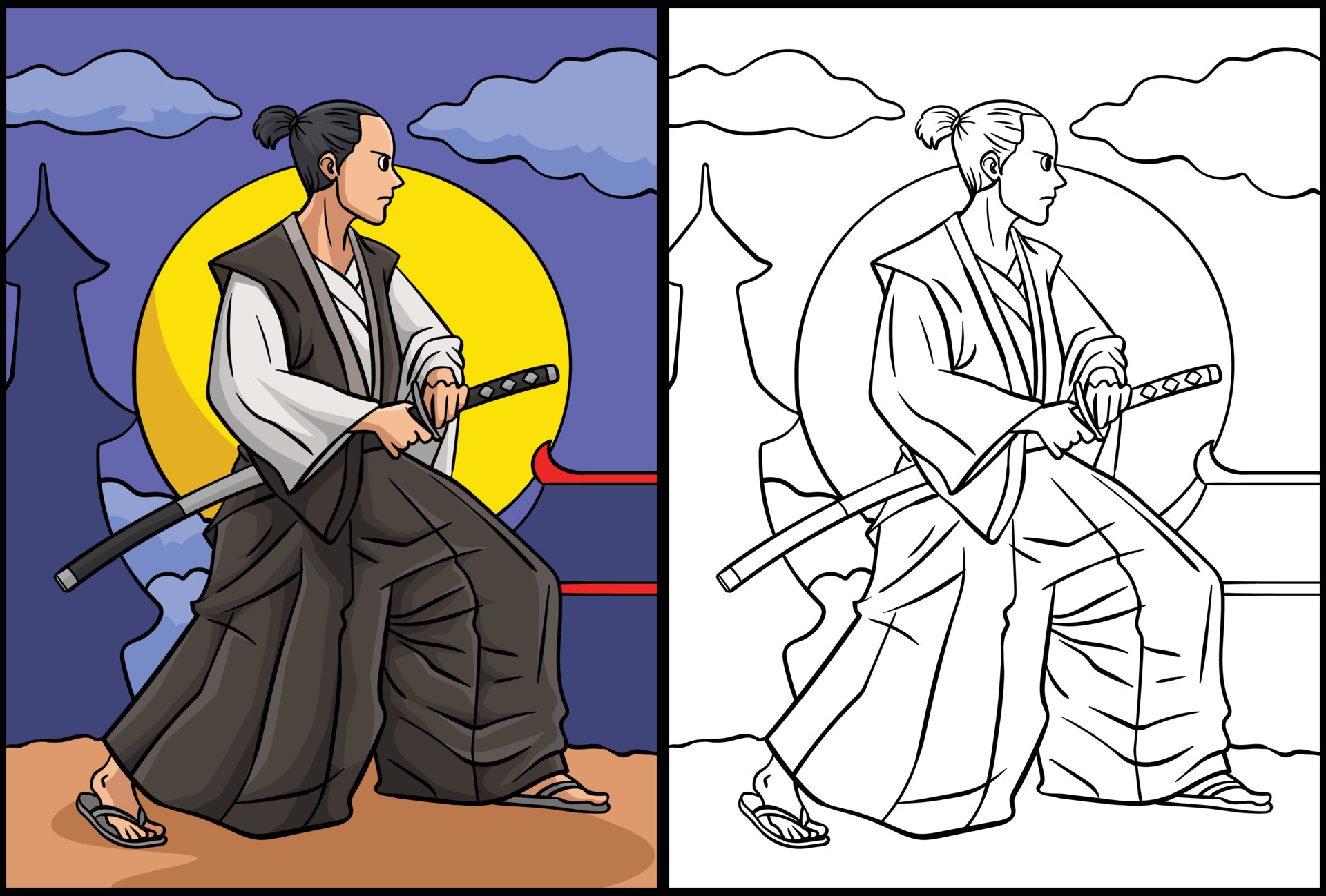 Samurai armor cartoon coloring page for kids 1844997 Vector Art at Vecteezy