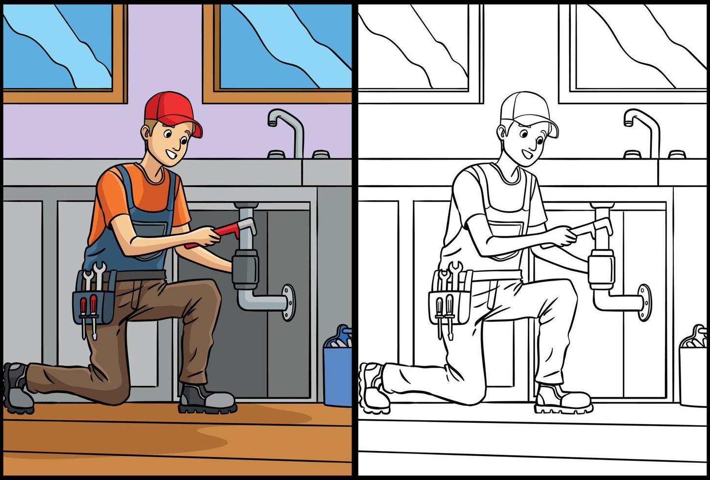 Plumber Coloring Page Colored Illustration vector