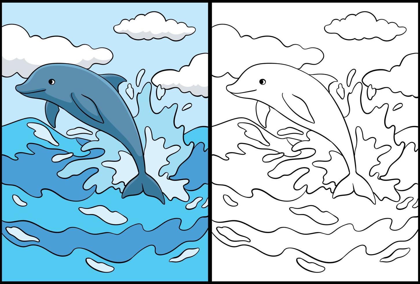 Dolphin Coloring Page Colored Illustration vector