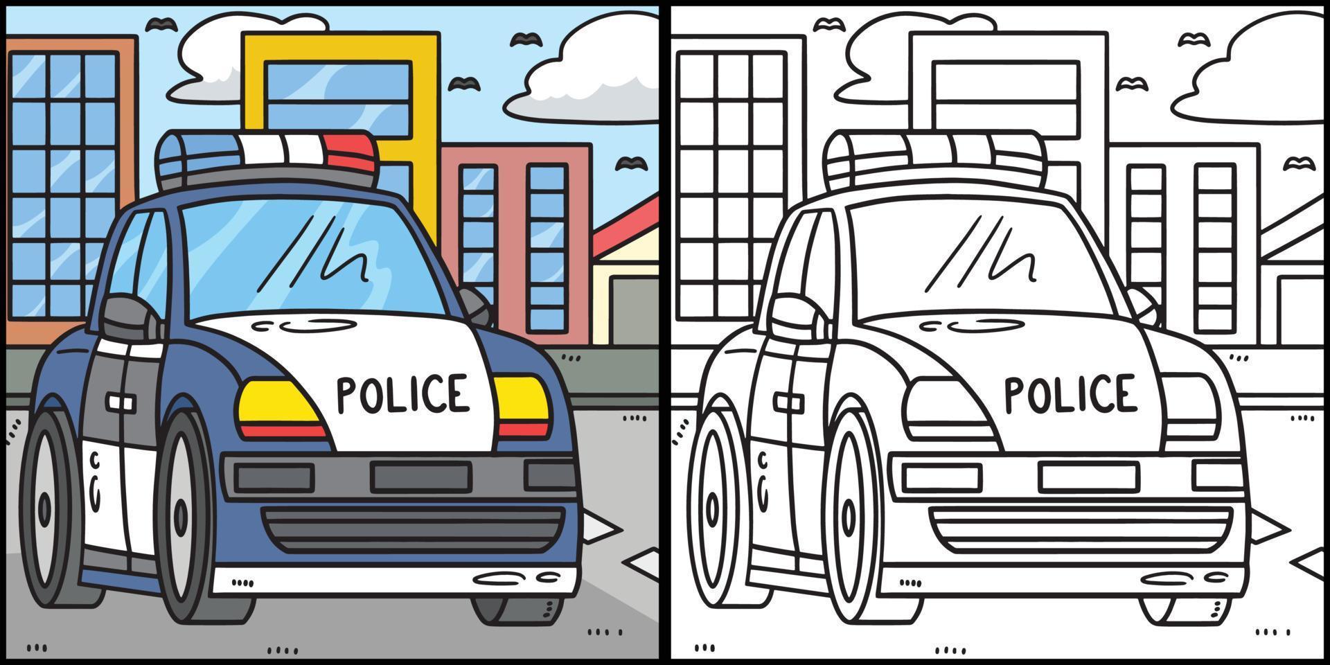 Police Car Coloring Page Colored Illustration vector